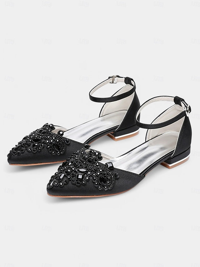 Style Flats Green Vintage Pointed-Toe Gemstone Embellished –