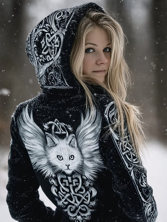 Women's Viking Pullover Hoodie Sweatshirt Graphic Animal