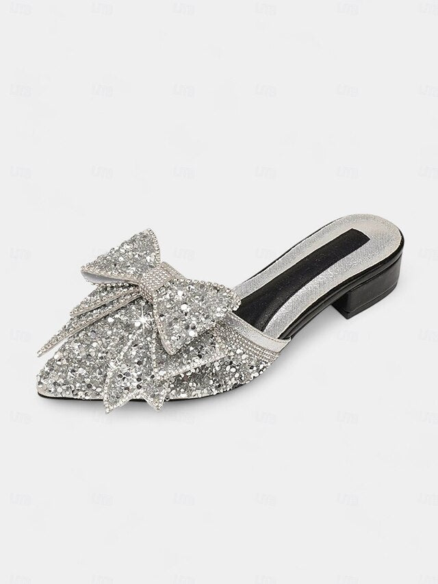 and for Flat Black Perfect – Rhinestone-Bow Parties Mules