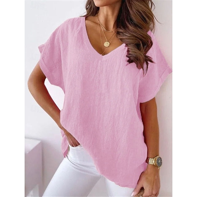 Women's Cotton Linen Shirts Solid Color Plain Elegant