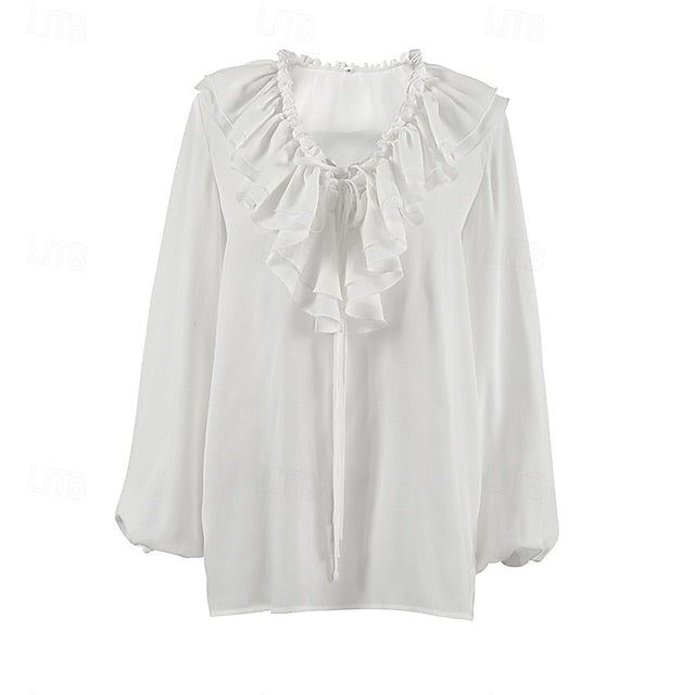 Women's Shirt Ruffle Solid Color Elegant Stylish Basic Long