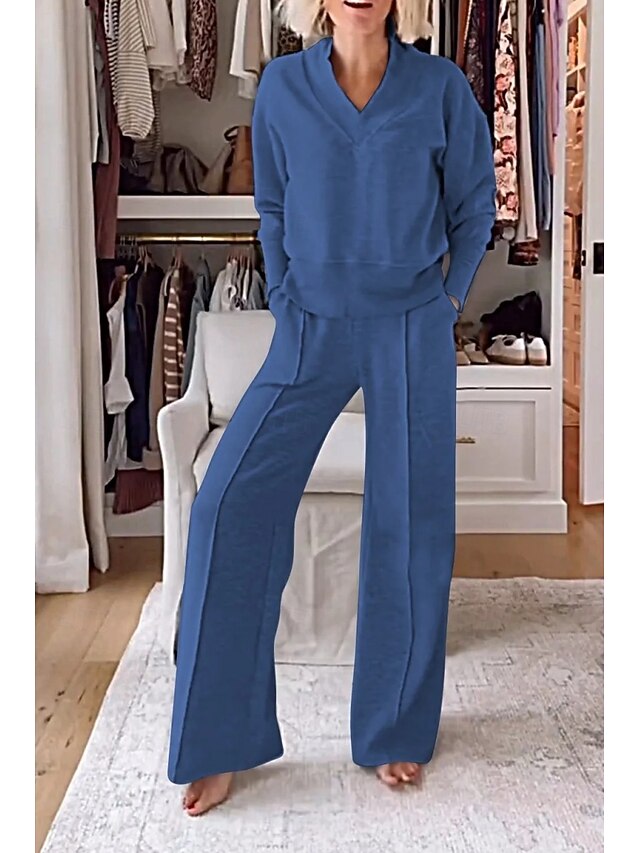 Bolero Top Pants Sets Women's V Solid Neck Sleeve Long