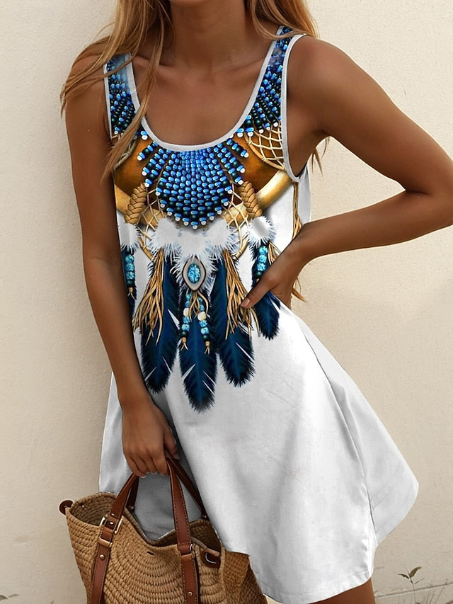 Women's Boho Dress Western Dress Vintage Mini Dress A Line