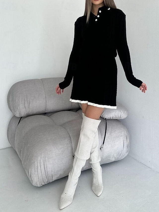 Women's Blouse Sweater Skirt Sets Long Sleeve Shirt Collar