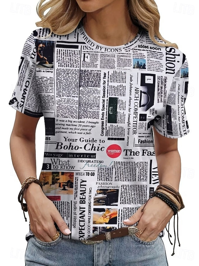 Women's T Shirt Print Letter Vintage Stylish Classic Short