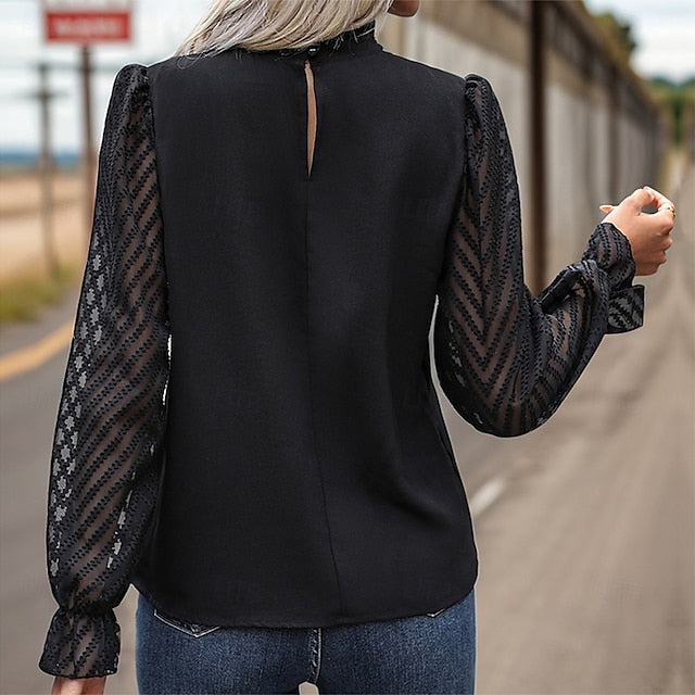 Women's Shirt Dress Shirt Blouse Mesh Buttons Solid Color