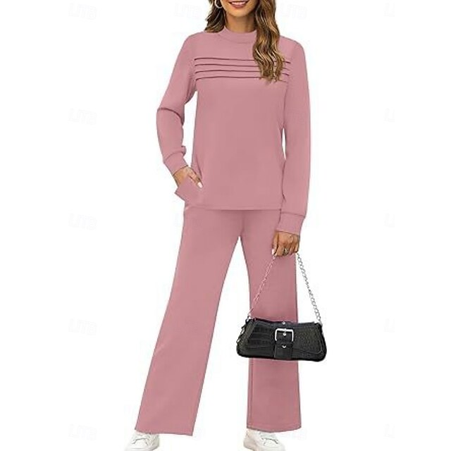 Women's Tracksuit Pants Sets Long Sleeve Crew Neck Plain