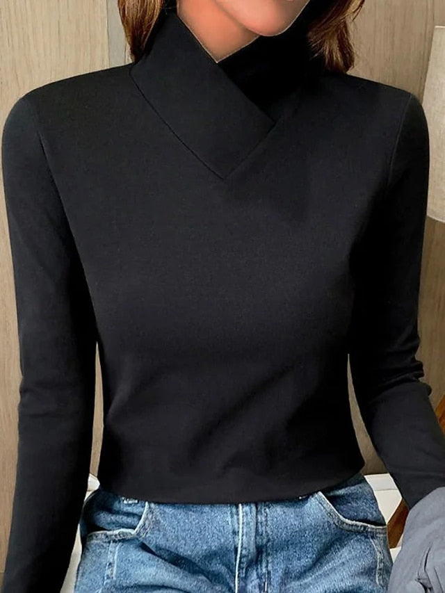Women's T Shirt Dressy Tops Plain Fashion Long Sleeve V