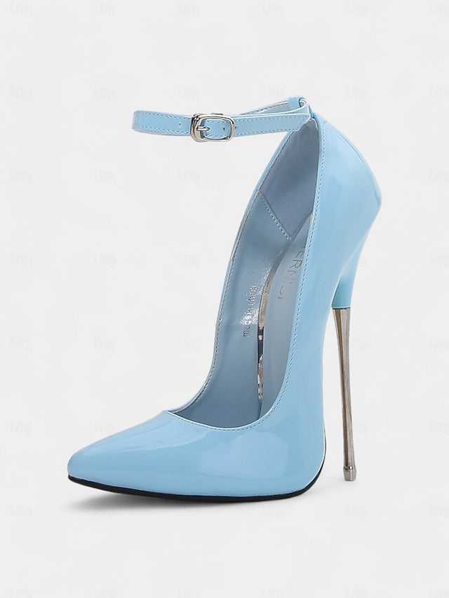 Heels Patent Stiletto with Strap Leather Red Ankle Women's