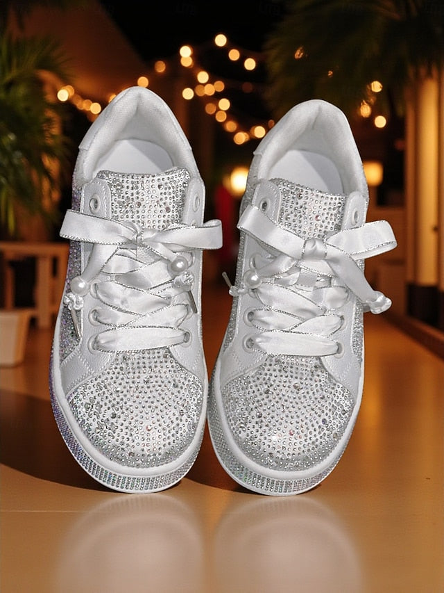 Lace-Up Women's Rhinestone Glamorous Sparkly Sneakers -