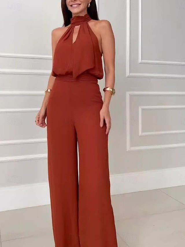 Women's Tank Top Vest Wide Leg Pants Sleeveless Halter Neck