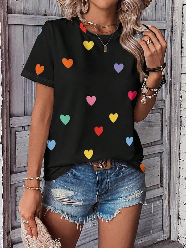 Valentine Women's Heart T Shirt Cute Regular Tops Short