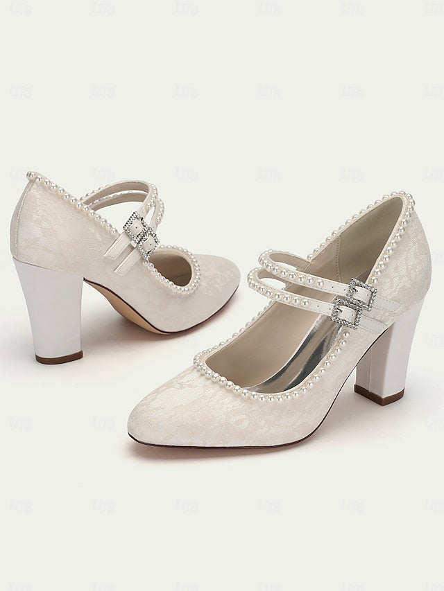 Heels Mary Jane Purple Pearl Lace - Women's Embellished