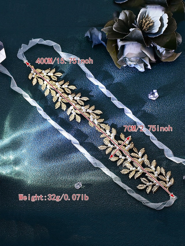 Elegant Pearl Accents Gold with Bridal Leaf – Belt