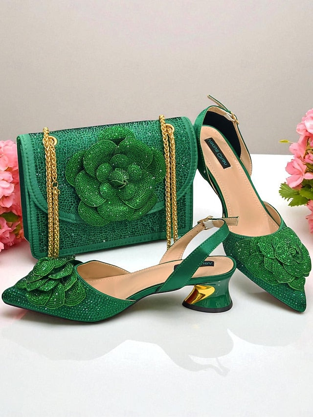 Gold Matching Women's Pumps Rhinestone with Slingback