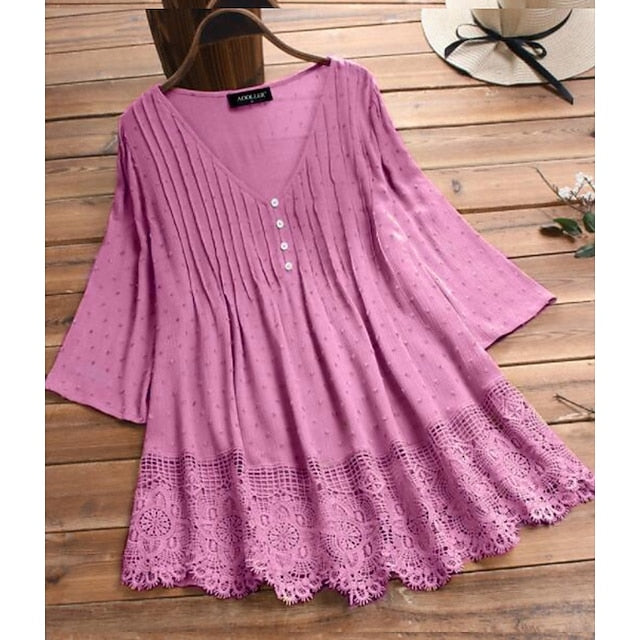 Women's Shirt Lace Shirt Blouse Eyelet top Lace Buttons