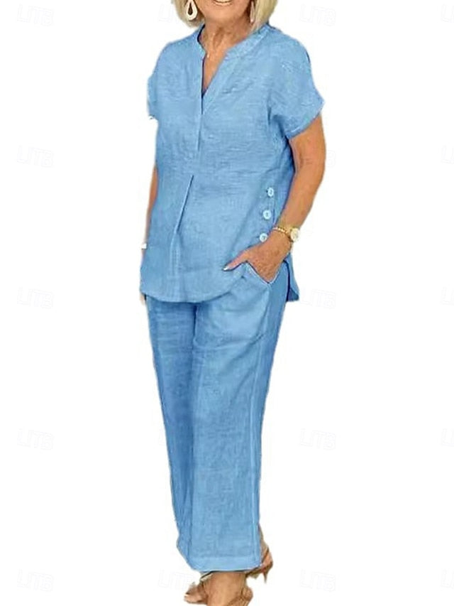 Women's 100%cotton Shirt Cotton Linen Sets Two Piece Sets
