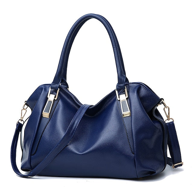Handles Women’s and Top Faux with Handbag Black Leather