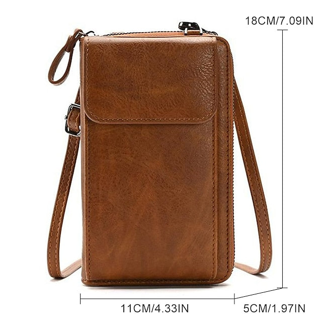 with Zipper Wallet Vintage Faux Crossbody Leather Women's