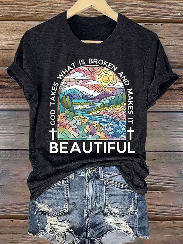 Women's T Shirt Print Floral Graphic Letter Vintage Fashion