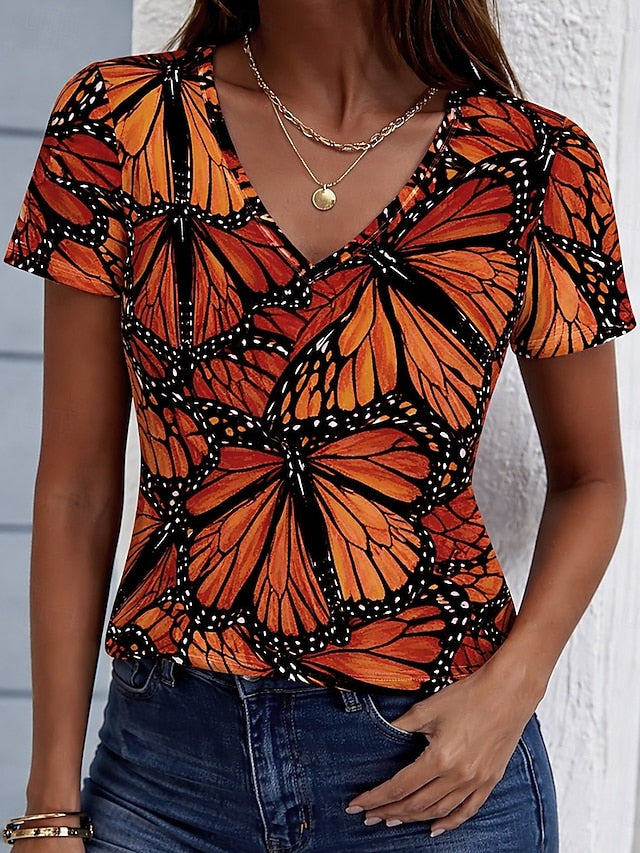 Women's T Shirt Print Graphic Leopard Butterfly Bohemia