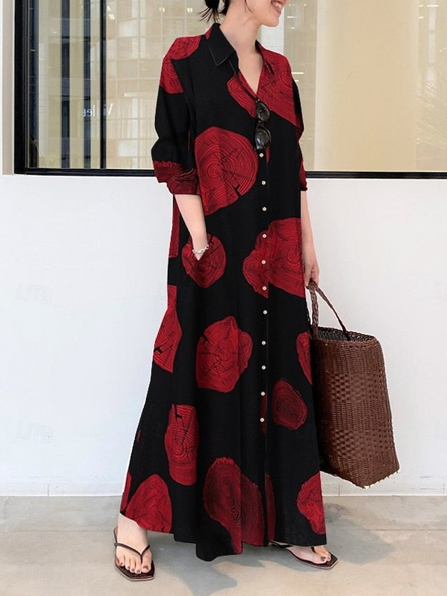 Women's Maxi Dress Cotton Blend Shirt Dress Casual Dress