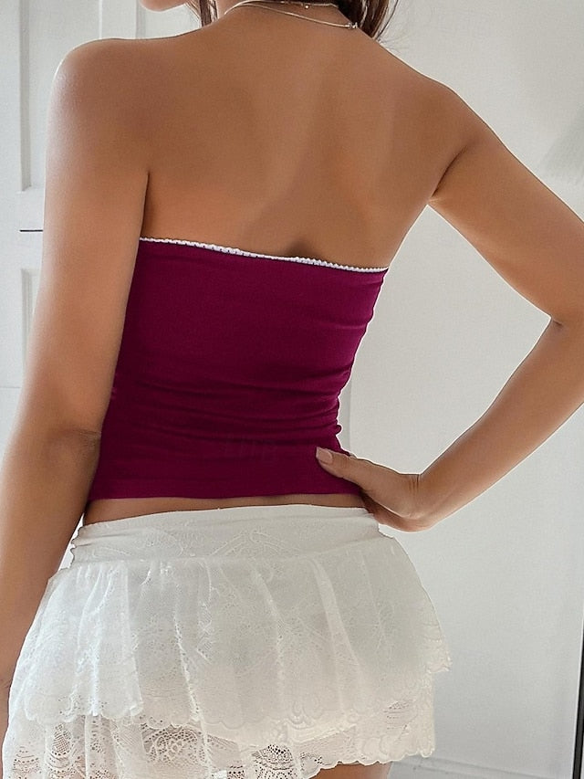 Women's Petite Tank Top Bandeau Slim fit top Butterfly Lace