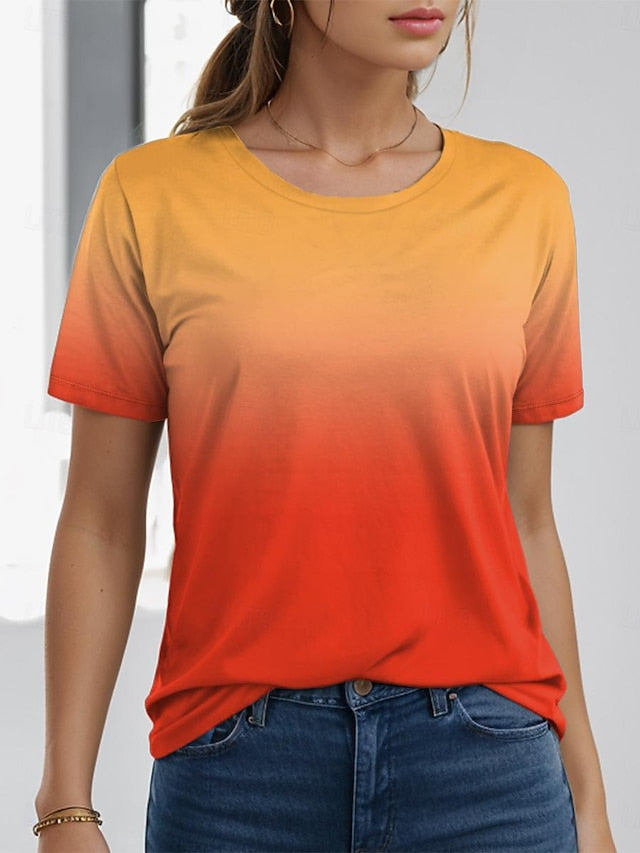 Women's T Shirt Ombre Color Gradient Fashion Short Sleeve