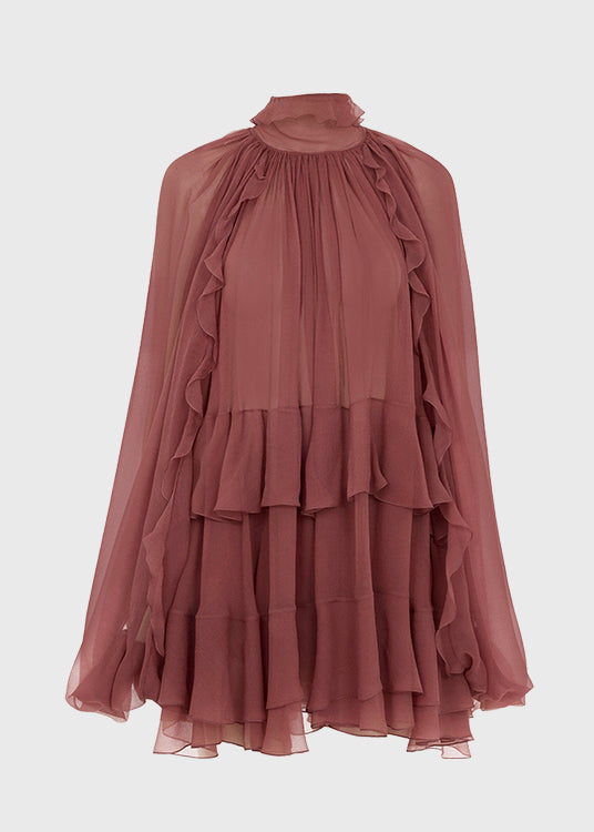 Chiffon Patchwork Tops Brick French Fall Ruffled Shirt Red
