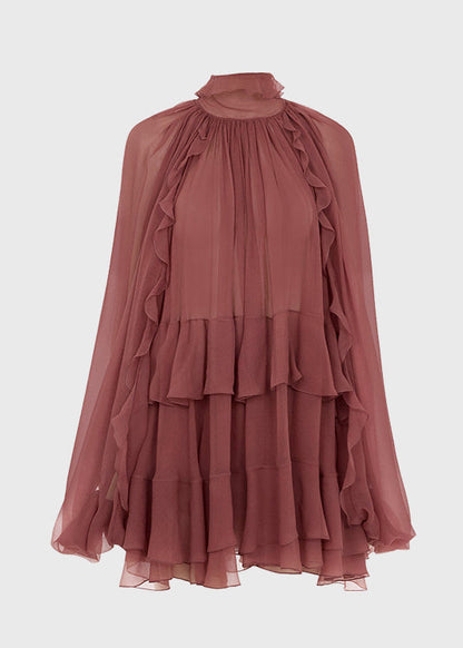 Chiffon Patchwork Tops Brick French Fall Ruffled Shirt Red