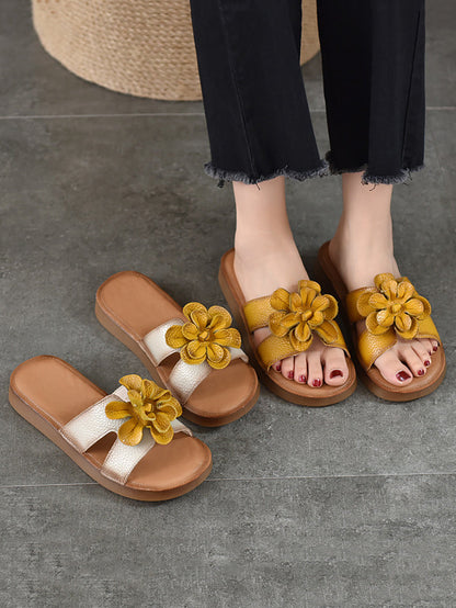 Slippers Genuine Flower Women Casual Leather