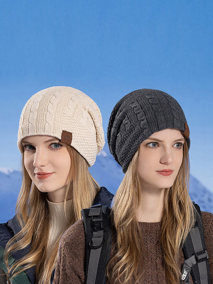 Women Winter Casual Fleece-lined Knit Solid Hat AH1066