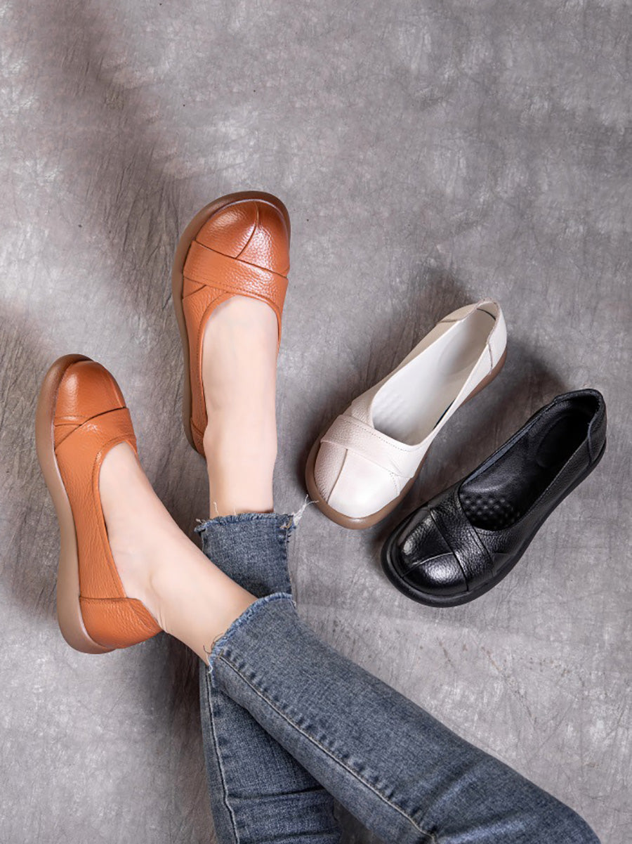 Spliced Genuine Cross Shoes Casual Women Flat Leather