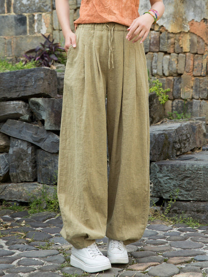 Women Pure Ramie Straight Worn Color Summer Pants