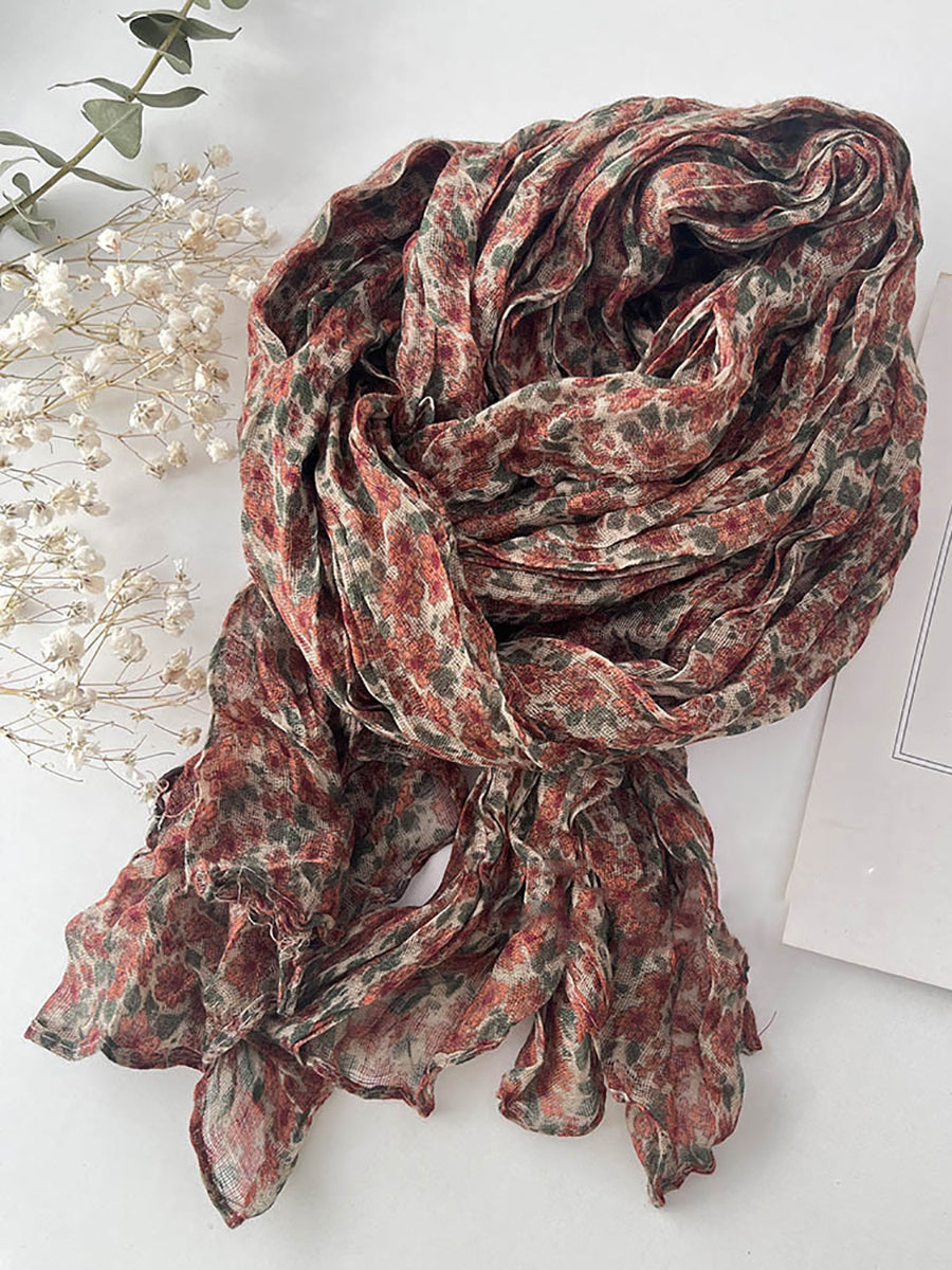 Women Summer Vintage Floral Cotton Scarf IO1015