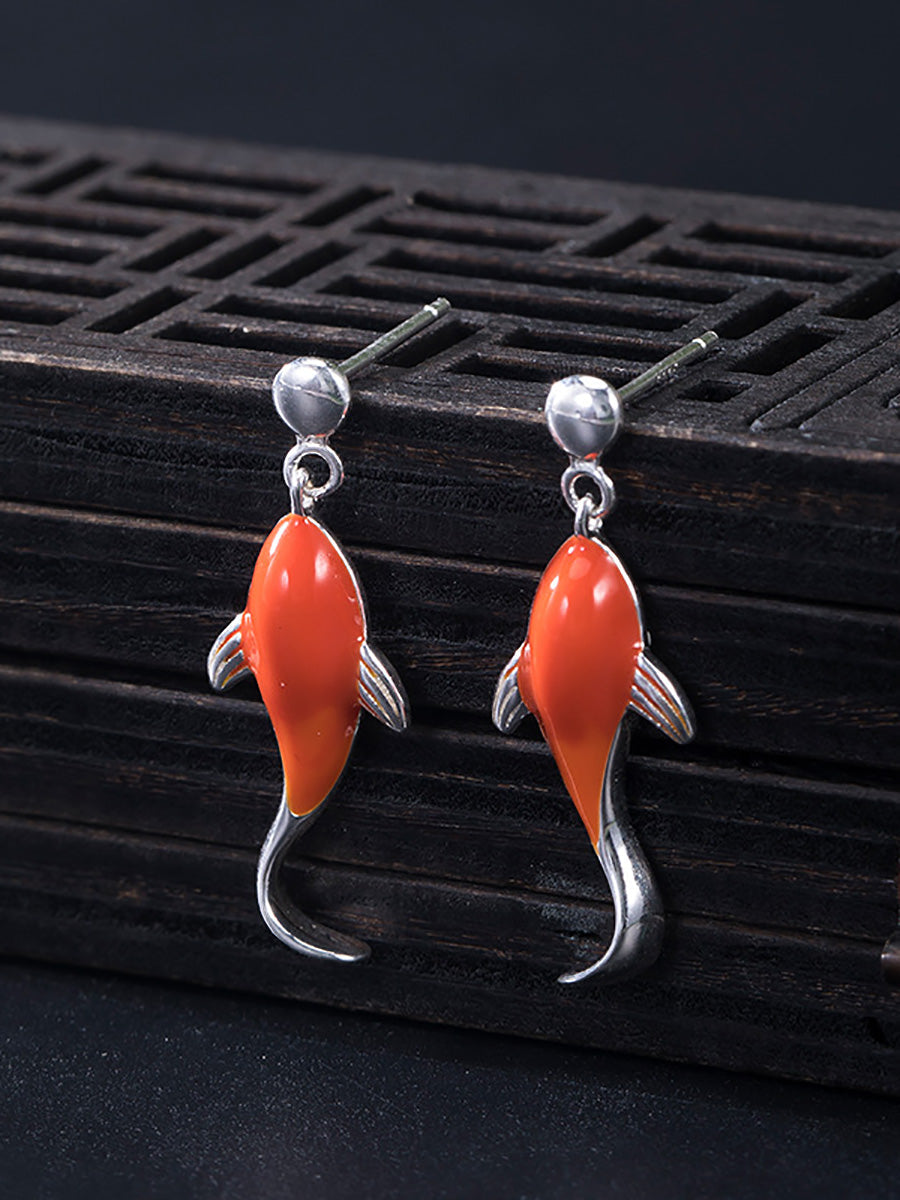 Women Casual Red Koi Sliver Pandent Earrings AI1023