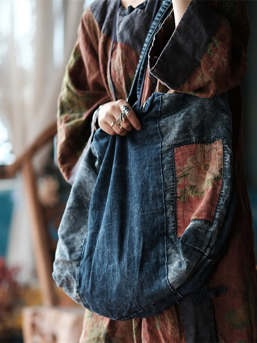 Vintage Denim Spliced Women Shoulder Bag BN1023