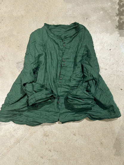 Solid Loose Women Blouse Vintage Collar Stand Ramie