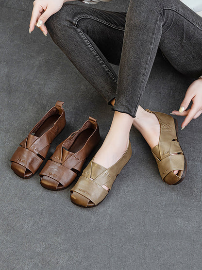 Vintage Flat Women Genuine Leather Sandals