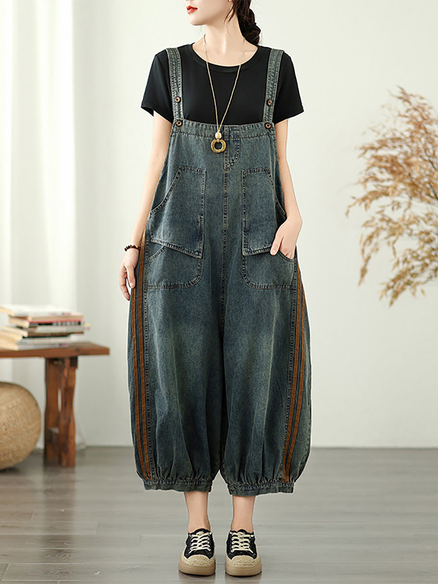 Jumpsuits Summer Worn Stripe Denim Women Loose