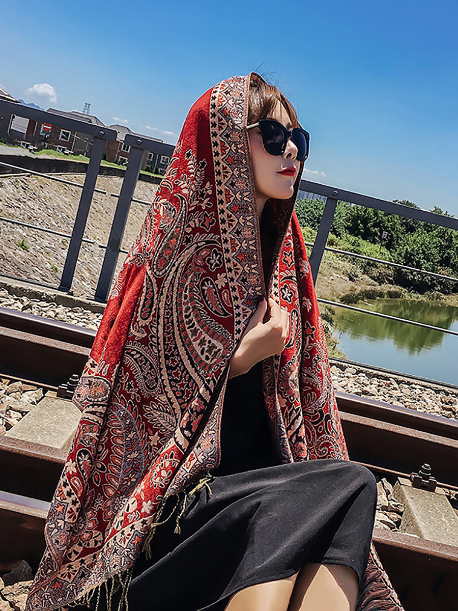 Women Ethnic Flower Taasel Shawl Scarves FG1021