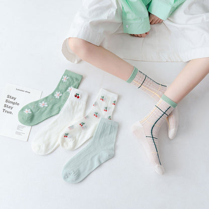 5 Pairs Women Summer Japan Style Cute Print Socks CC033