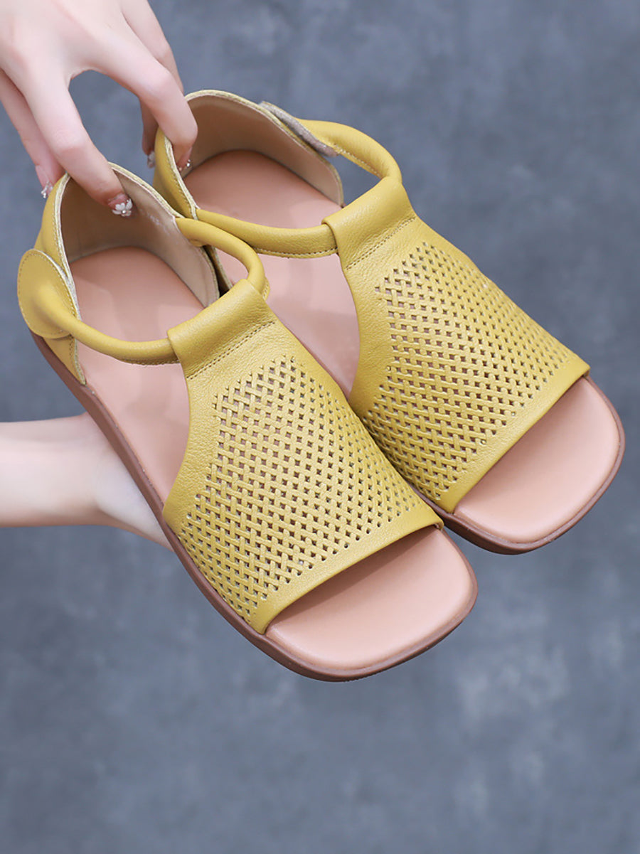 Sandals Leather Flat Hollow Summer Out Casua Women