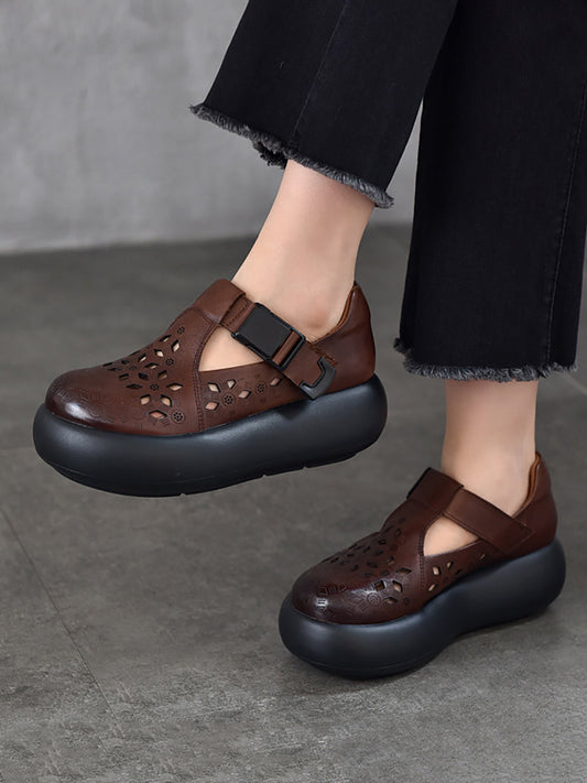 Out Hollow Casual Leather Women Genuine Shoes Summer Platform