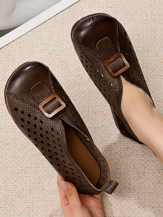 Leather Shoes Women Spliced Vintage Flat Summer