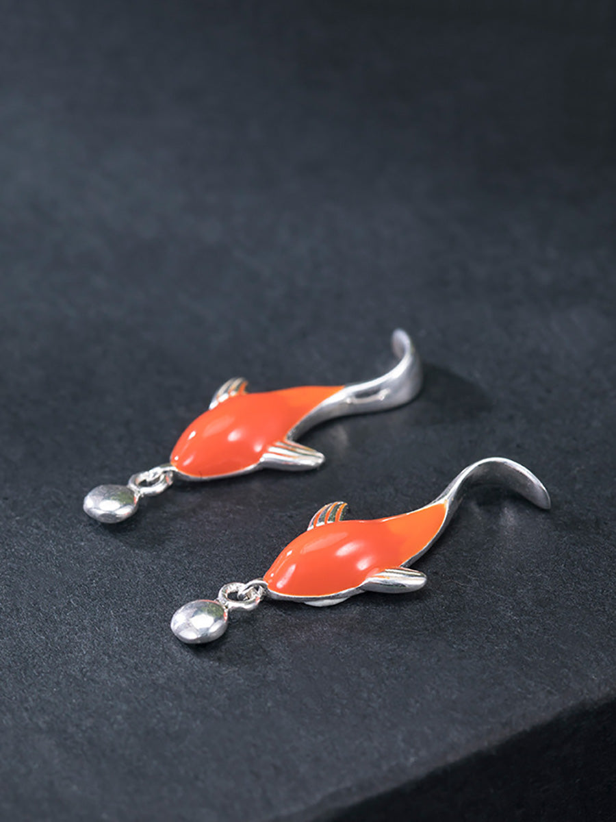 Women Casual Red Koi Sliver Pandent Earrings AI1023