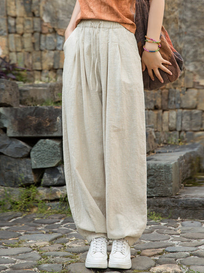 Women Pure Ramie Straight Worn Color Summer Pants