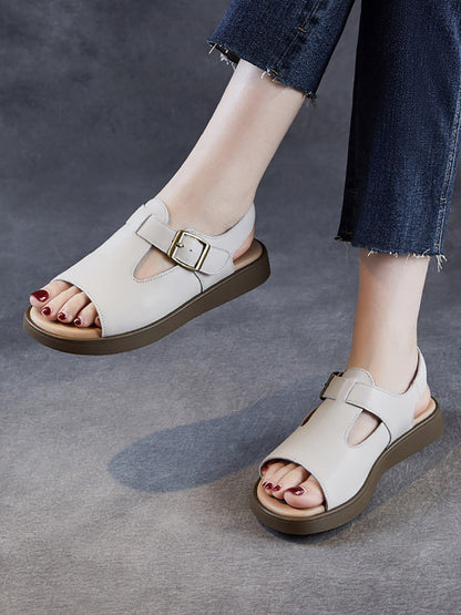 Women Soft Toe Leather Sandals Summer Open