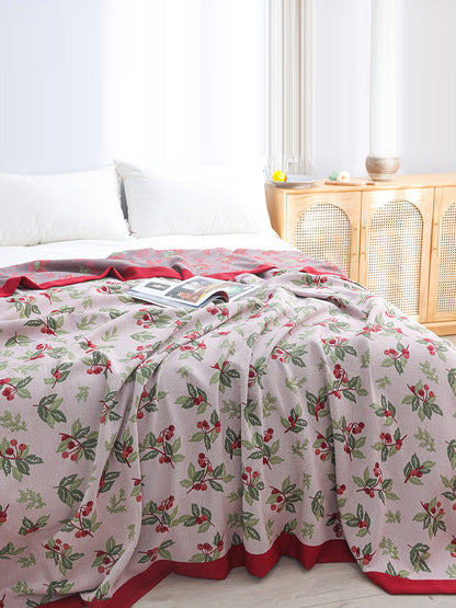 Summer Nap 100%Cotton Jacquard Cherry Sofa Blanket WE1006