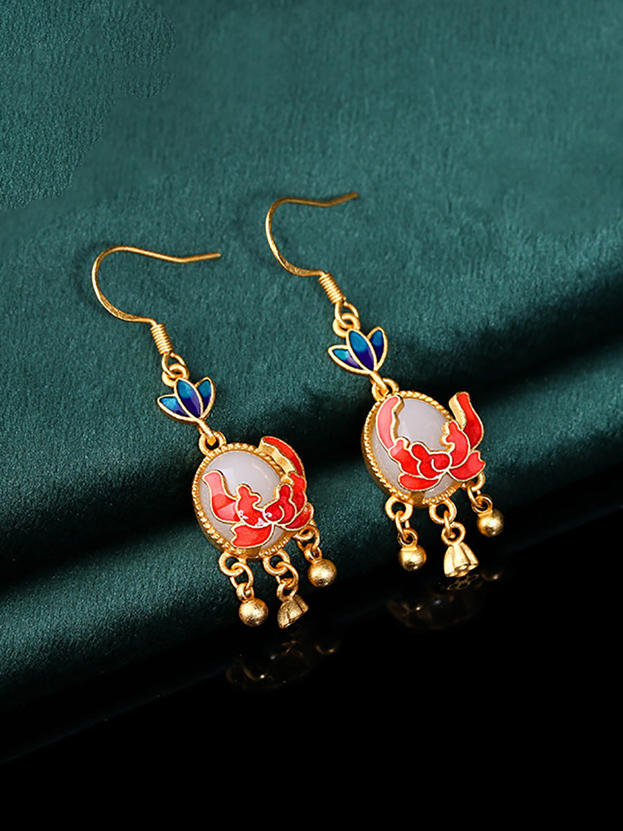 Women Ethnic Jade Cloisonne Enamel Earrings AH1073